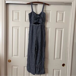 Abercrombie and Fitch Jumpsuit Pinstripe Denim with Cutout Cotton & Linen Blend